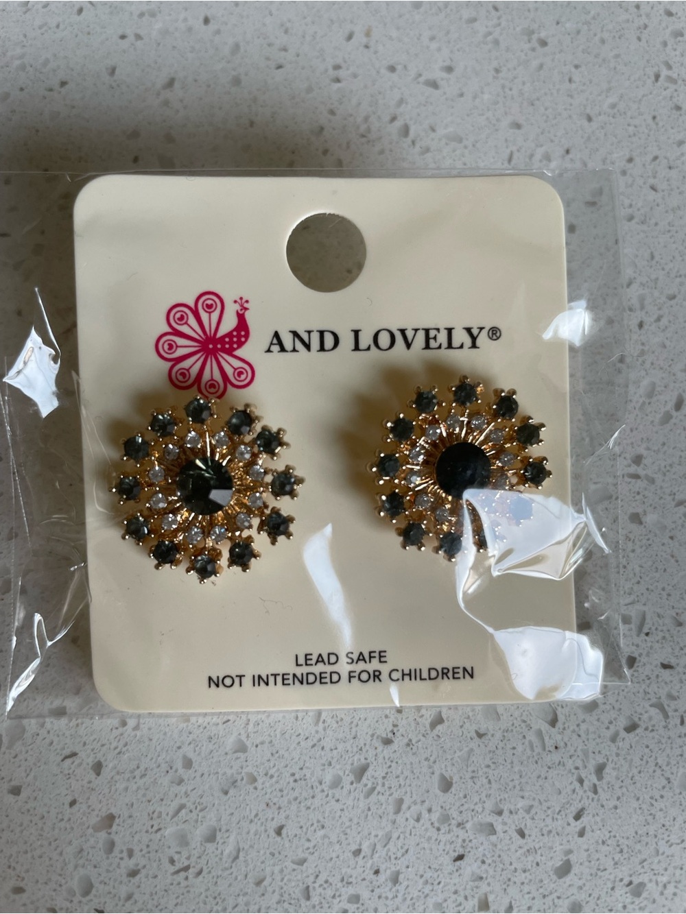 AND LOVELY Gold Tone Rhinestone Flower Stud Earrings Costume Jewelry New W Tags